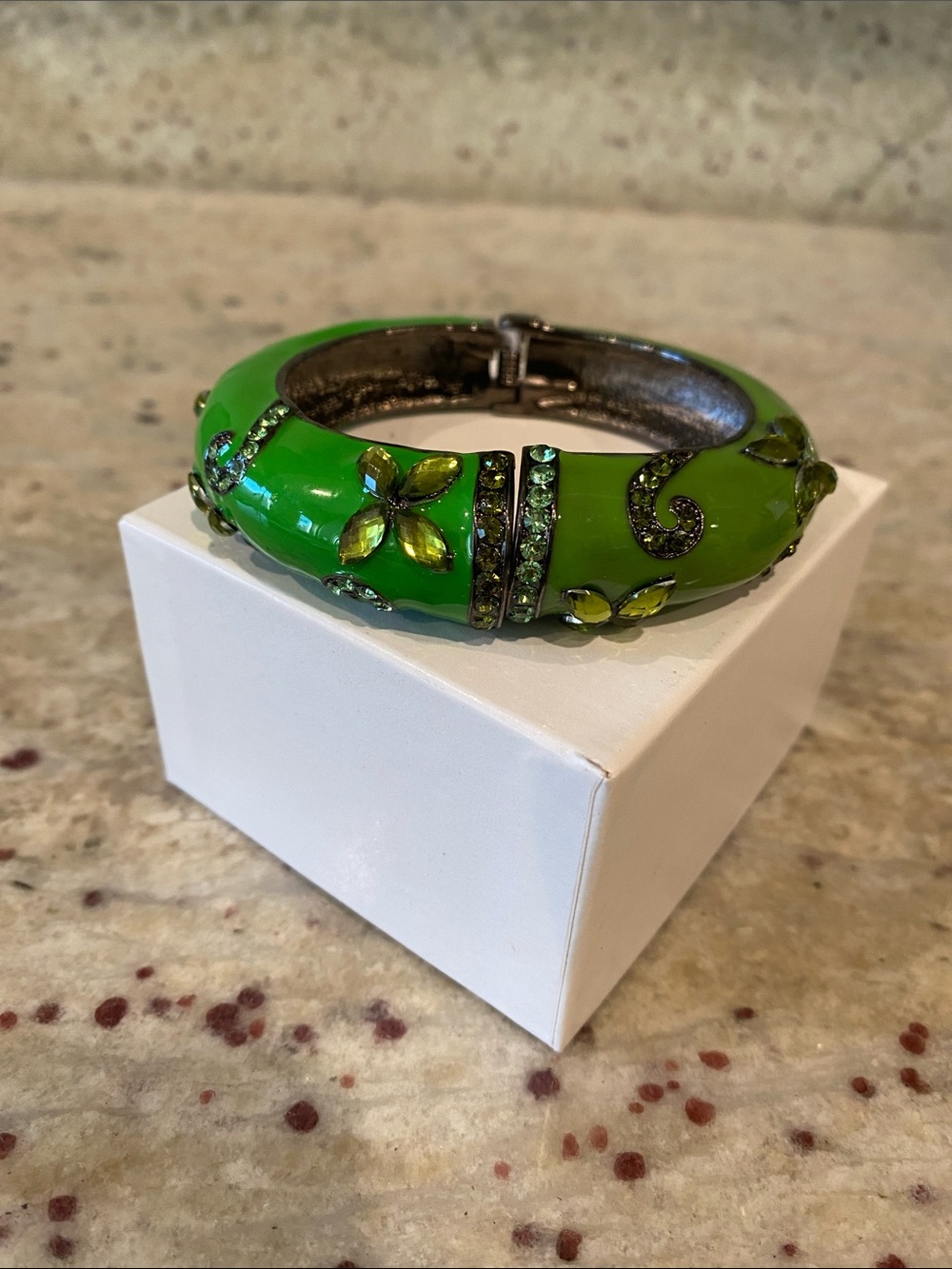 Source Unknown Lime Green Floral Crystal Hinged Bracelet